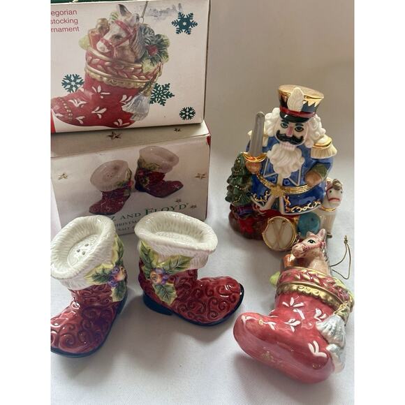 Lot of 3 Fitz & Floyd Salt & Pepper Shakers/Christmas Ornament/ Trinket Box - Picture 1 of 12